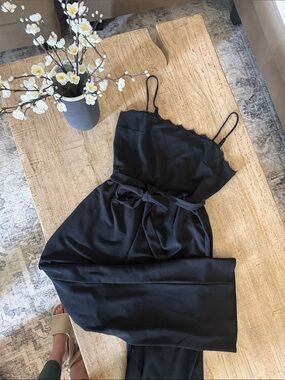 Black Satin Cami Jumpsuit with Waist Tie